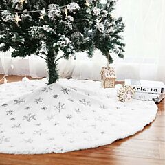 48'' Silver Snowflakes Plush Christmas Tree Skirt