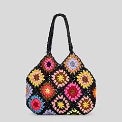 Summer Cotton Handmade Floral Embroidered Crochet Miniature Bag in Black