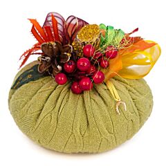 Handmade Rustic Green Pumpkin with Pinecone 