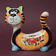 Gingerbread the Cat Handmade Ceramic Figurine. Majolica