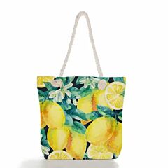 Lemon Print Beach Tote Bag Black