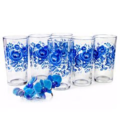 Gzhel Decal Tall Glass Set of 6
