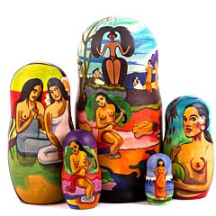 Gauguin Day of the God Hand Painted Nesting Doll Set of 5 pc.