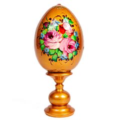 Handpainted Wooden Gold Decorative Egg on Stand Zhostovo Style