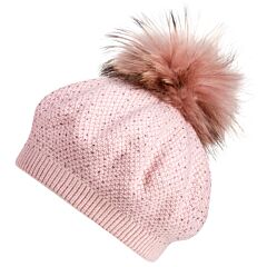 Ash Pink Beanie Hat with Pom-pom