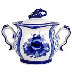 Gzhel Blue and White Porcelain Sugar Bowl Blue Rhapsody