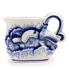 In the Country Mug Blue & White Porcelain. Gzhel
