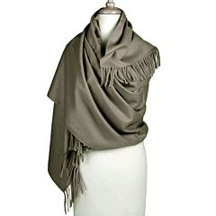 Olive Green Classic Wool Scarf with Tassels