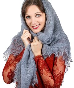 Gray Orenburg Hand Knit Goat Down Shawl