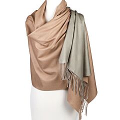 Reversible Wool Blend Scarf in Beige&Brown