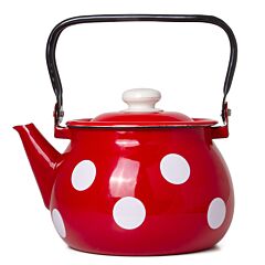 Red White Polka-Dot Vintage Enamel Kettle 2.7 qt