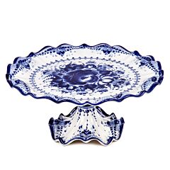 Cake Stand Gzhel Blue and White Porcelain