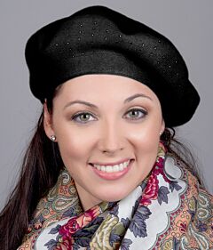 Black Crystal-Embellished Knitted Beret