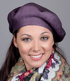 Lilac Crystal-Embellished Knitted Beret