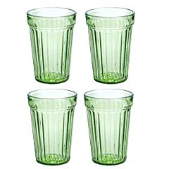 Green Stackable Faceted Glasses for Hot and Cold Drinks Set of 4