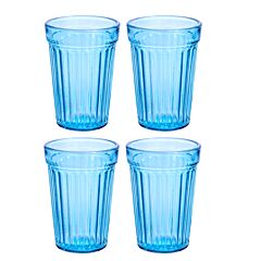 Blue Traditional Stackable Faceted Glasses for Hot and Cold Drinks - Set of 4