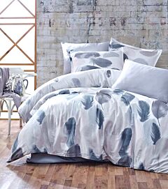 Gray Feathers 100% Cotton Sateen 4-Piece Sheet and Pillow Cases Bedding Set