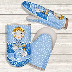 Gzhel Beauty Linen and Cotton Oven Mitt