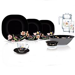 Carina Minuet Black Glass Dinnerware Set of 44 for 6 pers.