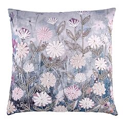 Purple Spring Florals Cotton Embroidered Throw Pillow 