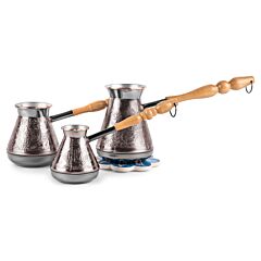 Copper Cezve with Gift Ceramic Trivet Set of 3