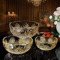 Crystal Rocks High Quality Glass Bowls with Gold Set of 3