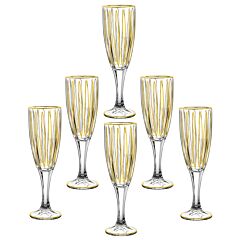 Crystal Facets High Quality Golden Glass Champagne Flutes Set of 6