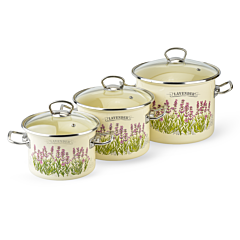 Lavender Fields Cylindrical Enamel Pot with Glass Lid Set of 6 pcs