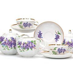 Lilac Gold Rim Porcelain 15 pc. Tea Set for 6 persons