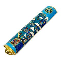 Handcrafted Jeweled Jerusalem City Mezuzah in Gift Box