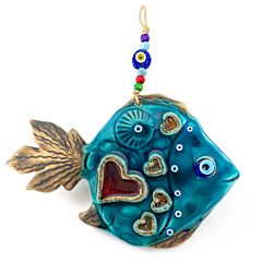 Fish With Heart Handmade Vintage Ceramic Hanging Wall Decoration