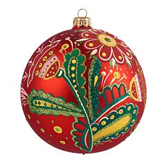 Ethnic Flowers on Red Glass Home Decor Ornament