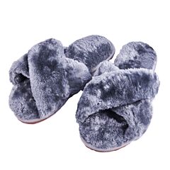 Gray Ladies Fur Slippers