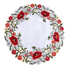 Red Poppy with Multi-Color Daisy Embroidered Doily