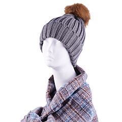 Gray Hat with Pompom