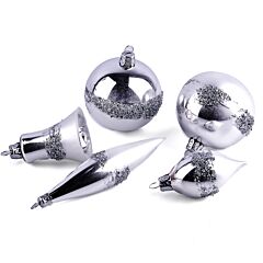 Silver Glass Christmas Tree Ornaments Set of 5