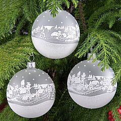 Village Glass Christmas Tree Ornaments Set of 3