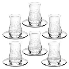 Nova Hand-Etched Traditional Tea Glasses with Saucers Set of 12 for 6 pers.
