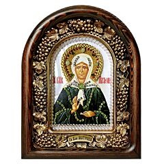 Saint Matrona Hand Beaded Icon Wood Natural Stones
