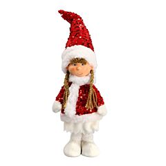 16.9" Girl with Red Hat Fabric Christmas Decoration