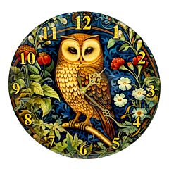 Owl William Morris Round Wooden Wall Clock