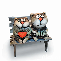 Cats on Bench Mini Handmade Ceramic Figurine