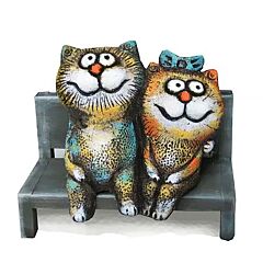 Cats on Bench Handmade Ceramic Figurine