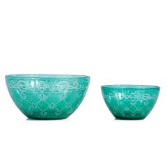 Fleur de Lis Emerald Glass Salad Bowls Set of 2 