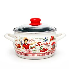 Retro Kitchen Enamel Deep Stock Pot with Glass Lid