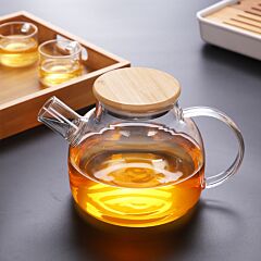Classic Clear Glass Teapot with Wooden Lid
