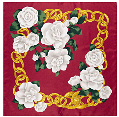 White Flowers on Red 100% Silk Shawl