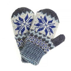 Blue Ornament Jeans Wool Kids' Mittens in Size 12