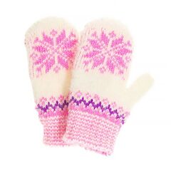 White and Pink Star Wool Kids' Mittens in Size 12