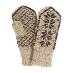 Beige and Brown Flowers Wool Women's Mittens in Size 18